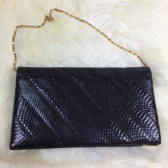 Rare Vintage VTG Mello Nary Black Leather Clutch - Picture 2 of 8